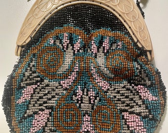 1920’S French Beaded Bag on Celluloid frame with Geisha Tea Ceremony