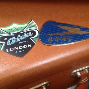 2 Original Vintage Luggage Labels. B.O.A.C. Aldria Hotel. image 3