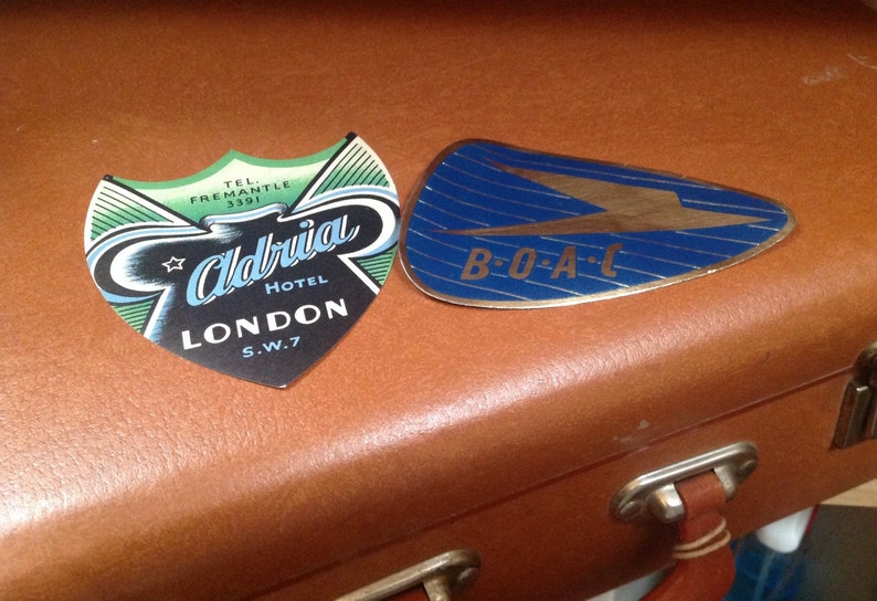 2 Original Vintage Luggage Labels. B.O.A.C. Aldria Hotel. image 3