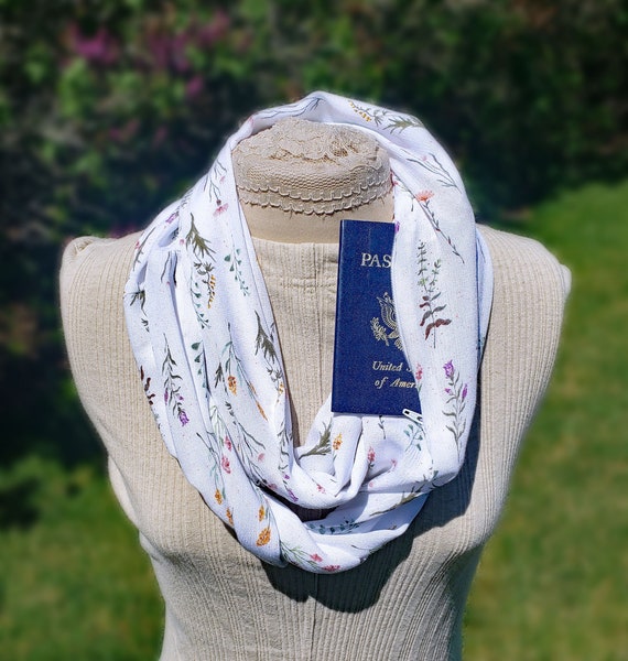 Wildflower Infinity Scarf with Hidden Pocket: Lightweight Travel Scarf
