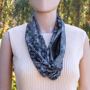 Single Loop Infinity Scarf with Pocket, Silky Scarf, Boho Scarf, Hidden Pocket Scarf, Infinity Scarf, Lightweight Scarf, Black Scarf