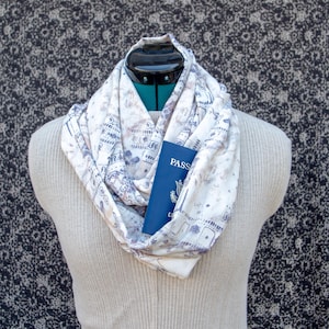 Infinity Scarf with Pocket, Silky Scarf, Summer Scarf, Hidden Pocket Scarf, Infinity Scarf, Lightweight Scarf, Neutral Print Scarf