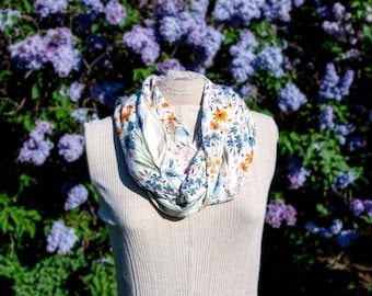 Flower Garden Infinity Scarf with Hidden Pocket: Lightweight Crinkle Rayon