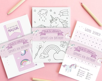 Paquete de actividades de recuerdo de cumpleaños de unicornio personalizado (descarga digital)