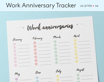 Work Anniversary Printable Template | Employee anniversary tracker | Work anniversary calendar | Employee anniversary tracker | HR Templates