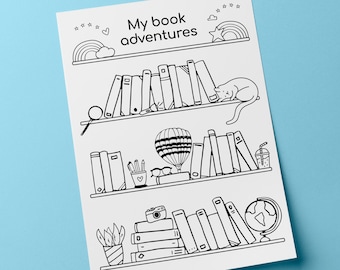 Kids Bookshelf Reading Tracker | Printable Coloring Poster (Digital Download)