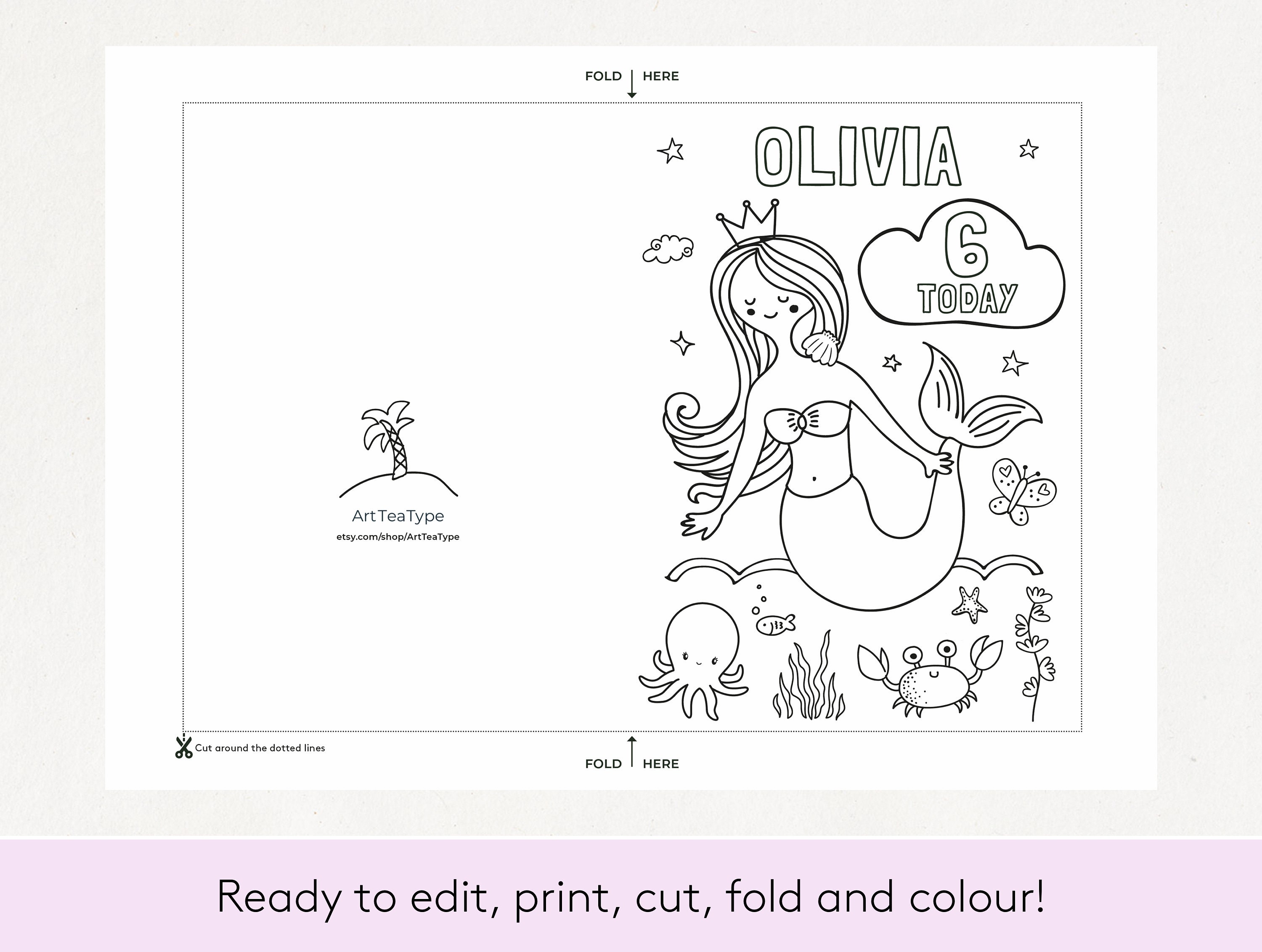 Personalised Mermaid Birthday Card Printable Kids Birthday - Etsy
