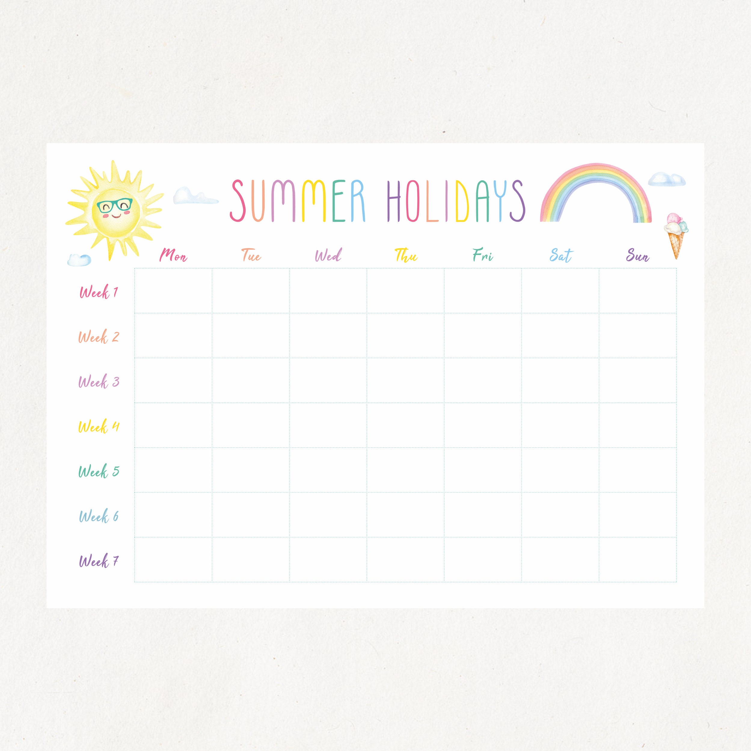Summer Holiday Planner, Kids Summer Holiday Planner, Printable Summer