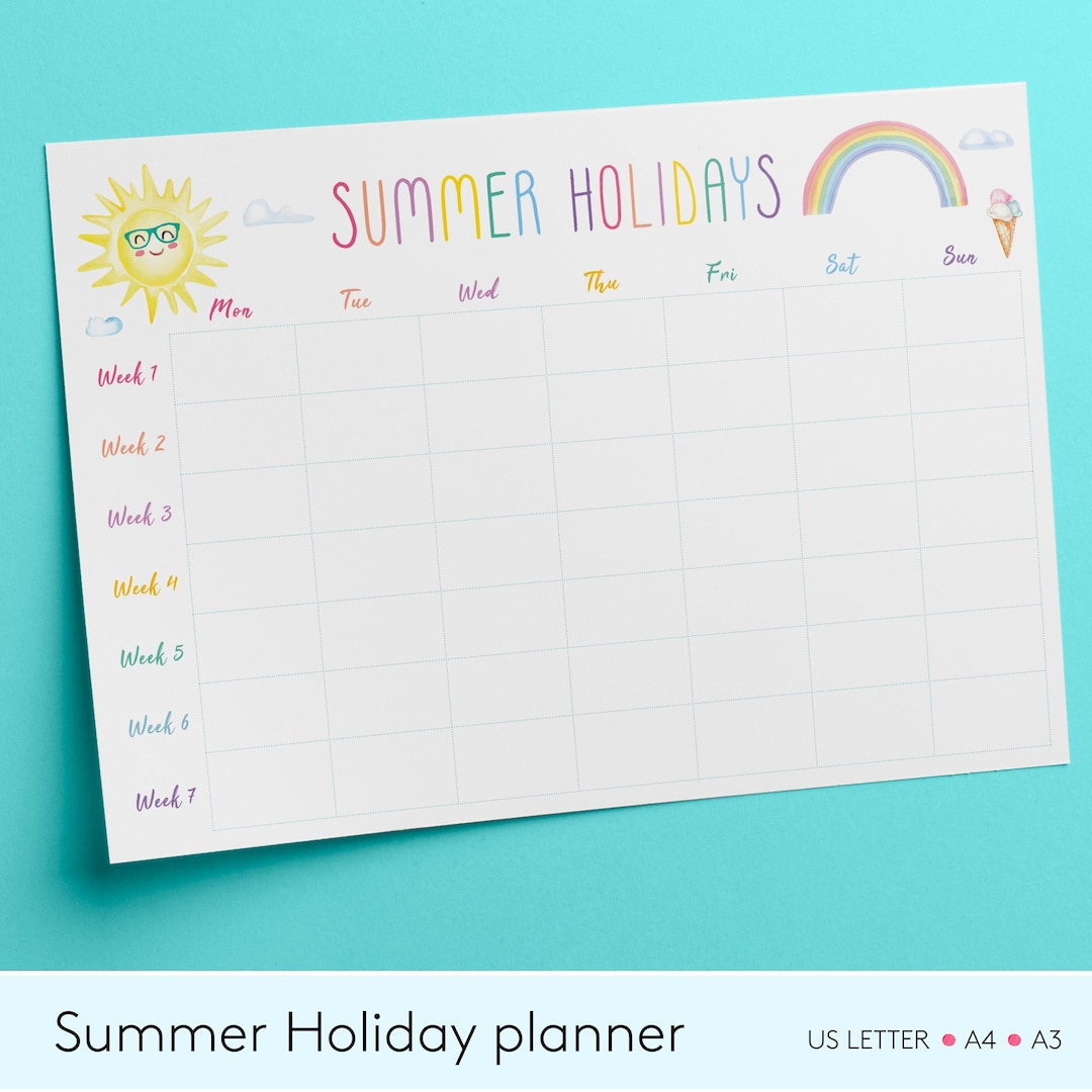 Summer Holiday Planner, Kids Summer Holiday Planner, Printable Summer