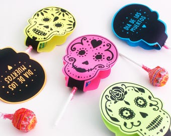 Día de los Muertos Lollipop Favor Tags, Day of the Dead favor (Digital Download)