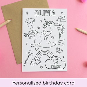 Cartão de aniversário de unicórnio personalizado, Cartão de aniversário infantil para impressão, Cartão de aniversário de unicórnio, Cartão de aniversário infantil para colorir, Cartão PDF