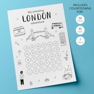 Compte à rebours Londres enfants | Compte à rebours pour les enfants à Londres | Voyage à Londres à imprimer | Activité pour enfants à Londres | Vacances surprise pour enfants à Londres