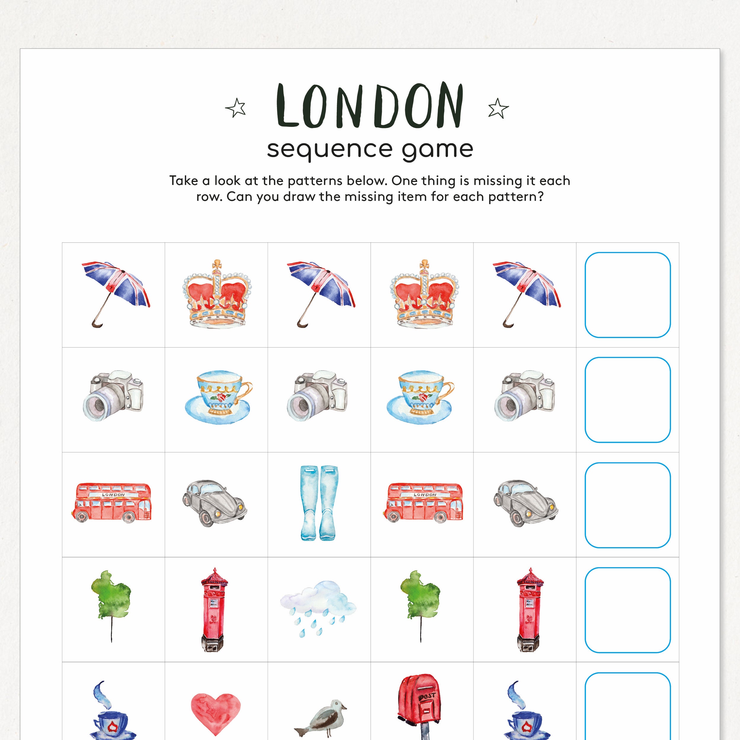 London Activities for Kids Kids Printable Activity Sheet London London