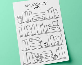 2025 Bookshelf Reading Tracker, Printable Book Log (Digital Download)
