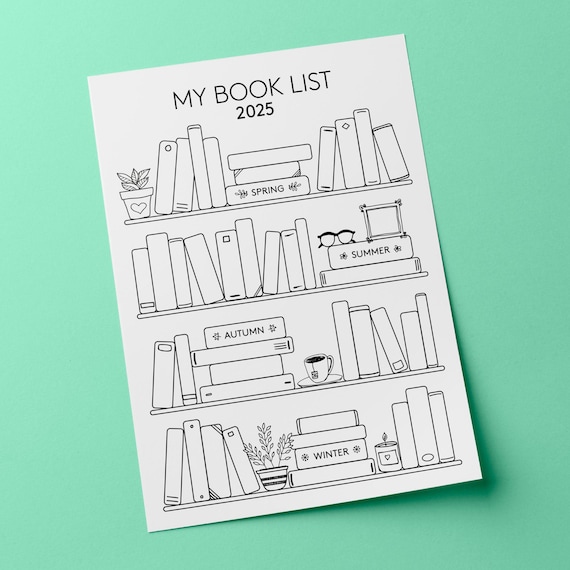 2025 Bookshelf Reading Tracker, Printable Book Log (Digital Download)