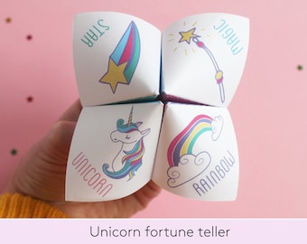 Unicorn fortune teller, Unicorn Cootie Catcher, Unicorn party favors, Unicorn party bag fillers, Eco friendly party favors for kids