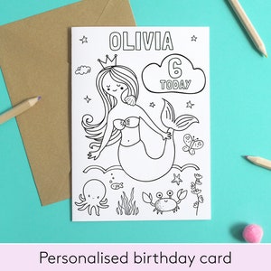 Carte d'anniversaire sirène personnalisée, carte d'anniversaire enfant imprimable, carte d'anniversaire sirène, carte enfant modifiable, carte d'anniversaire à téléchargement numérique