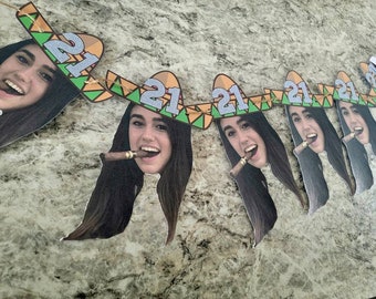21st birthday Personalized Photo banner, 30th, 50th, 40th, 60th, face banner, photo birthday banner, dog birthday,  Cat dog  decorations,