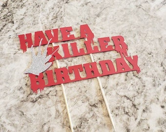 Friday the 13th party decorations, Have a killer birthday, horror themed birthday,  Friday the 13th cake topper, horror decorations, Jason