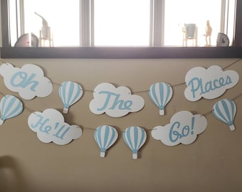Decoraciones con globos aerostáticos, decoraciones para fiestas de nubes, guirnaldas para baby shower, pancartas de nubes, banderines de nubes, baby shower de nubes, lugares