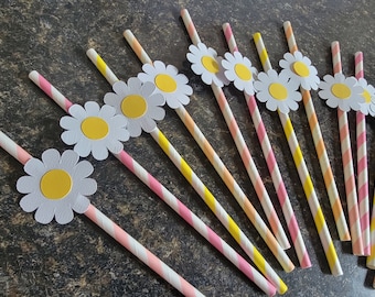 Daisy paper straws, Eco-friendly party decorations, groovy one themed party, spring theme, summer party, Daisy birthday decor