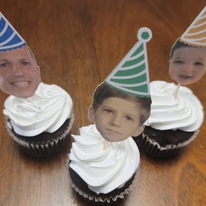 Custom face cupcake toppers, first birthday, 21st,30th,50th, bachelorette, dog decorations, Personalized Photo 12 count, pet cupcake toppers