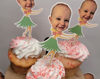 luau cupcake toppers, custom cupcake toppers, Hawaiian birthday party, tropical party decor, tiki fist birthday, luau bachelorette party