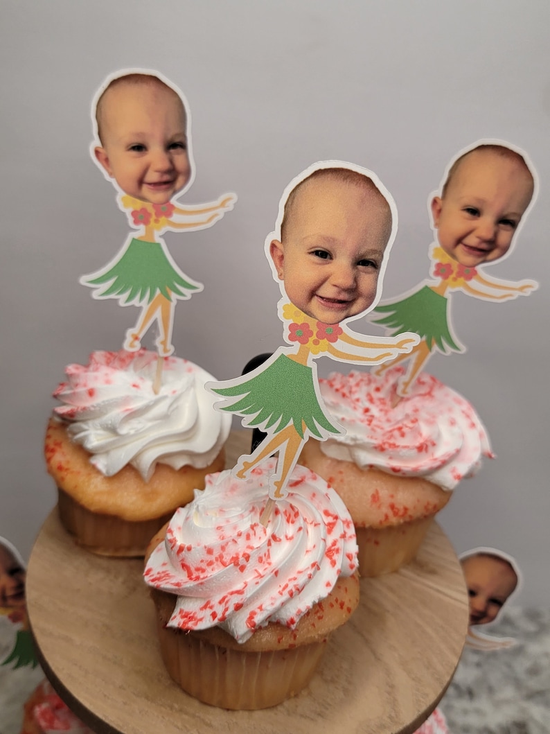 luau cupcake toppers, custom cupcake toppers, Hawaiian birthday party, tropical party decor, tiki fist birthday, luau bachelorette party image 1