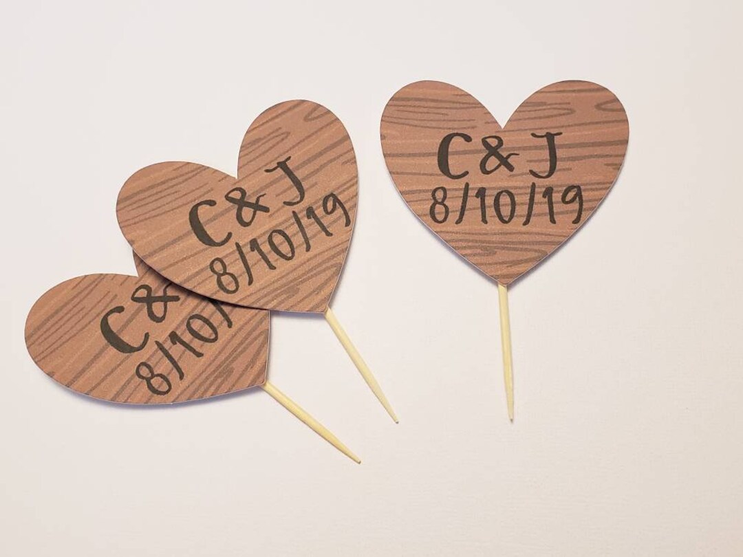 Rustic Wedding Decorations, Bridal Shower, Personalized Cupcake Toppers