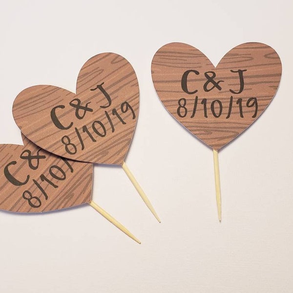 Rustic wedding decorations, bridal shower, personalized cupcake toppers, country bridal shower, bachelorette, shabby chic, woodsy wedding