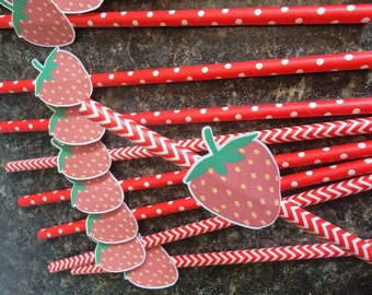 Strawberry paper straws, Eco-friendly party decorations, berry first  berry themed party, spring theme, summer party, berry birthday decor