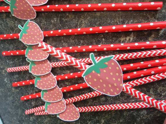 Strawberry paper straws, Eco-friendly party decorations, berry first  berry themed party, spring theme, summer party, berry birthday decor