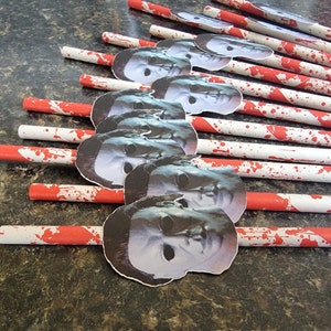 Halloween party décor, Michael Myers horror party decorations, killer birthday party, paper straws, Halloween party decorations. image 6