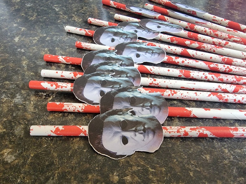 Halloween party décor, Michael Myers horror party decorations, killer birthday party, paper straws, Halloween party decorations. image 6
