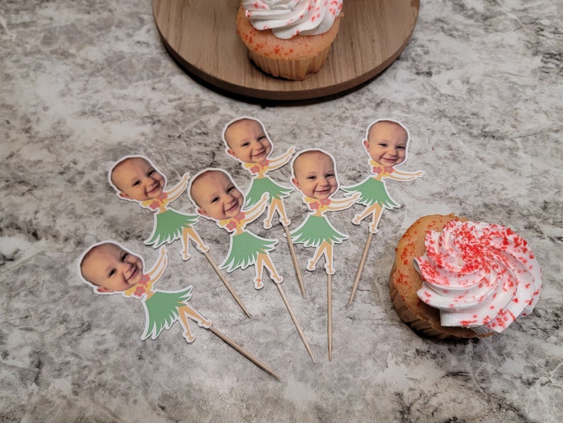 luau cupcake toppers, custom cupcake toppers, Hawaiian birthday party, tropical party decor, tiki fist birthday, luau bachelorette party image 3