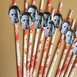 Halloween party décor, Michael Myers horror party decorations, killer birthday party, paper straws, Halloween party decorations. image 7