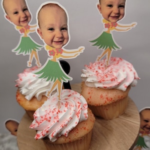 luau cupcake toppers, custom cupcake toppers, Hawaiian birthday party, tropical party decor, tiki fist birthday, luau bachelorette party image 5