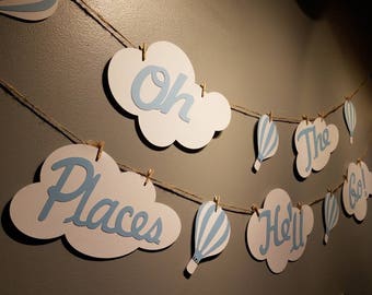 oh the places birthday, baby shower  hot air balloon decorations, cloud party decorations, shower garland, cloud banner, cloud bunting