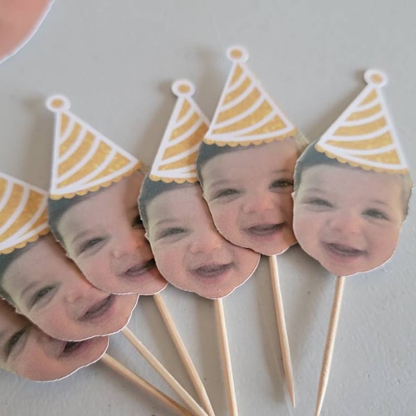 Custom face cupcake toppers, first birthday, 21st,30th,50th, bachelorette, dog decorations, Personalized Photo 12 count, pet cupcake toppers