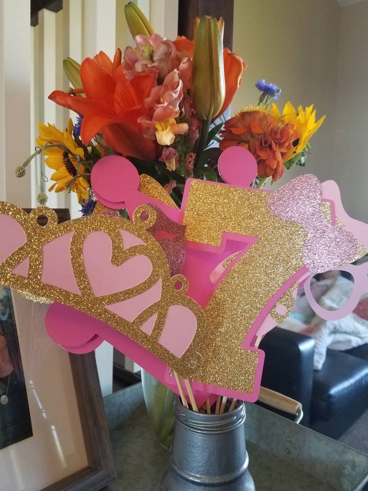 Princess birthday photo booth props princesses party decorations pink and gold party party ideas for girls