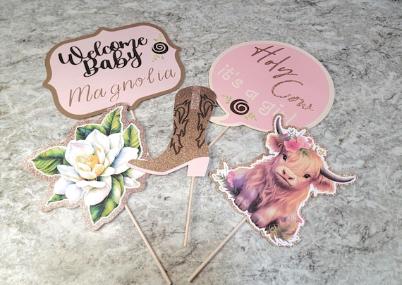 highland Cow prop set, rustic baby shower, country baby shower, custom photo booth props, baby girl baby shower