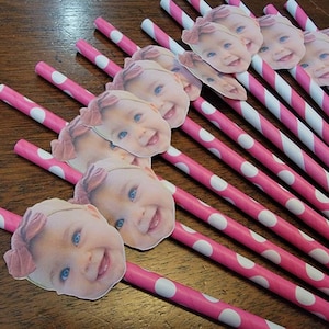 Custom Face Straws, Bachelorette Part , Personalized Photo 12 count paper straws image 1