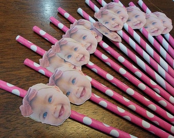 Custom Face Straws,  Bachelorette Part , Personalized Photo 12 count paper straws