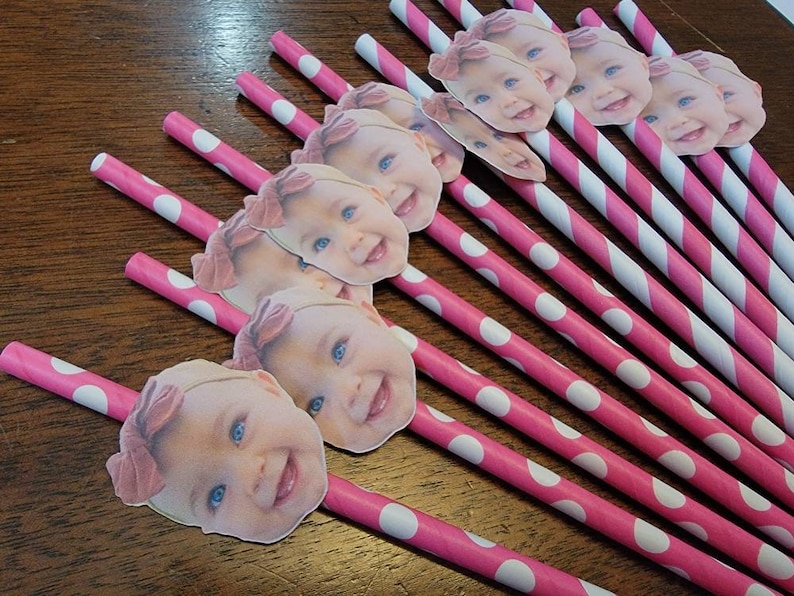 Custom Face Straws, Bachelorette Part , Personalized Photo 12 count paper straws image 1