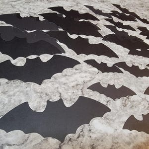 Set of 50 pcs -Black Bats, Halloween party decor, Wall Bats, Cardstock Bats Cut-outs, Multi-size Paper Bats, Flying Bat Die Cuts, spooky