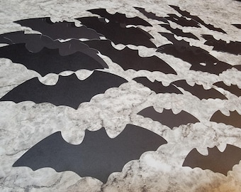 Set of 50 pcs -Black Bats, Halloween party decor, Wall Bats, Cardstock Bats Cut-outs, Multi-size Paper Bats, Flying Bat Die Cuts, spooky
