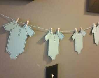 Baby shower decoration, neutral gender baby shower, onesie decorations, onesie garland, baby shower garland, onesie banner, onesie bunting