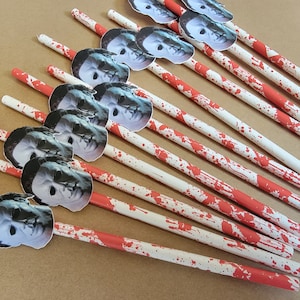 Halloween party décor, Michael Myers horror party decorations, killer birthday party, paper straws, Halloween party decorations. image 5