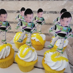 Toy Story Custom Face cupcake toppers, astronaut cupcake toppers, Toy Story BUZZ astronaut cake topper, space first birthday, out of this