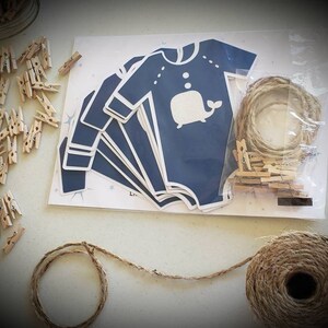 Whale Baby shower decoration, neutral gender baby shower, onesie garland, baby shower garland, onesie banner, onesie bunting, baby whale